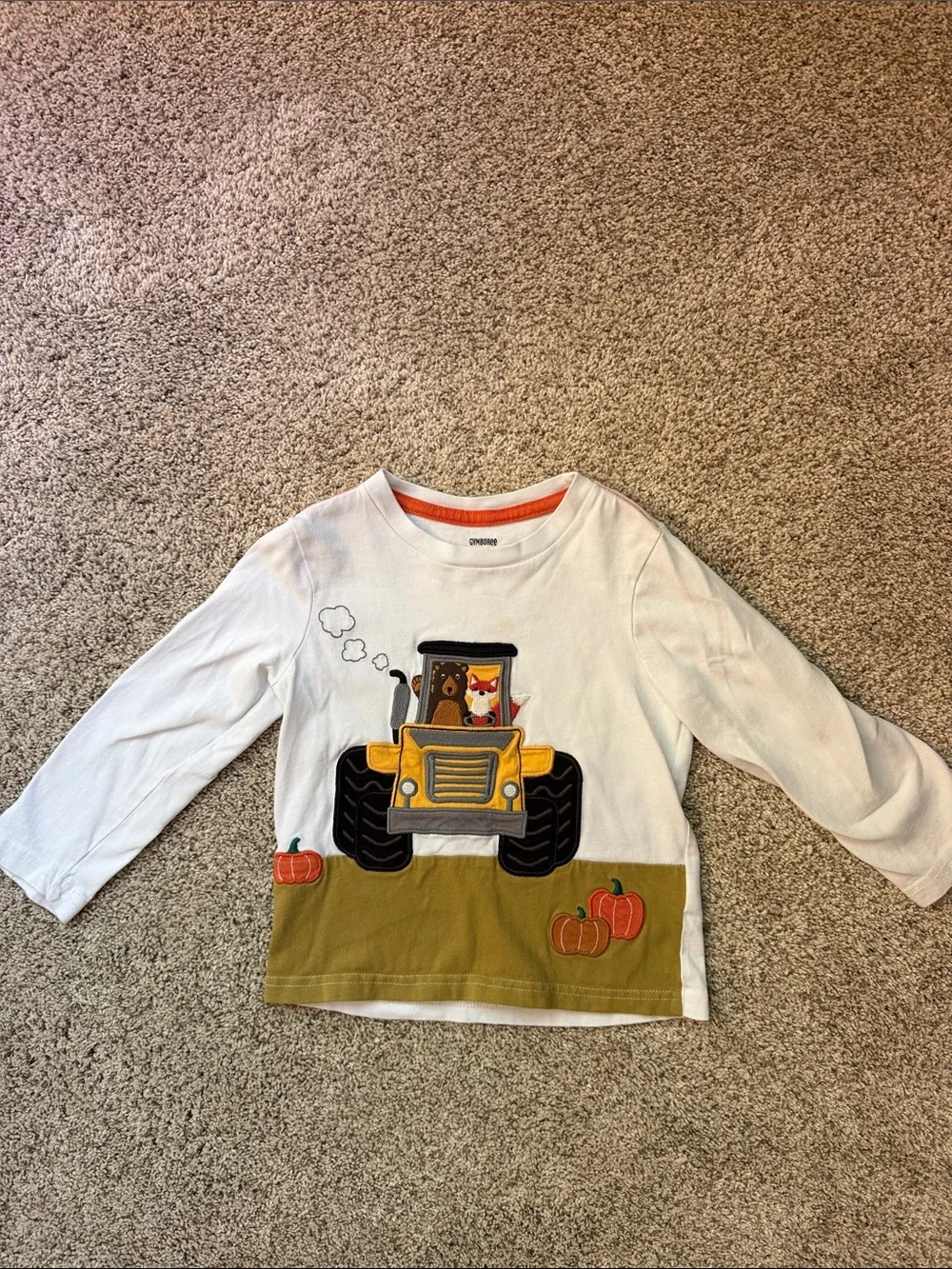 Kids Long-Sleeve White Tractor Pumpkin Top Size 3T